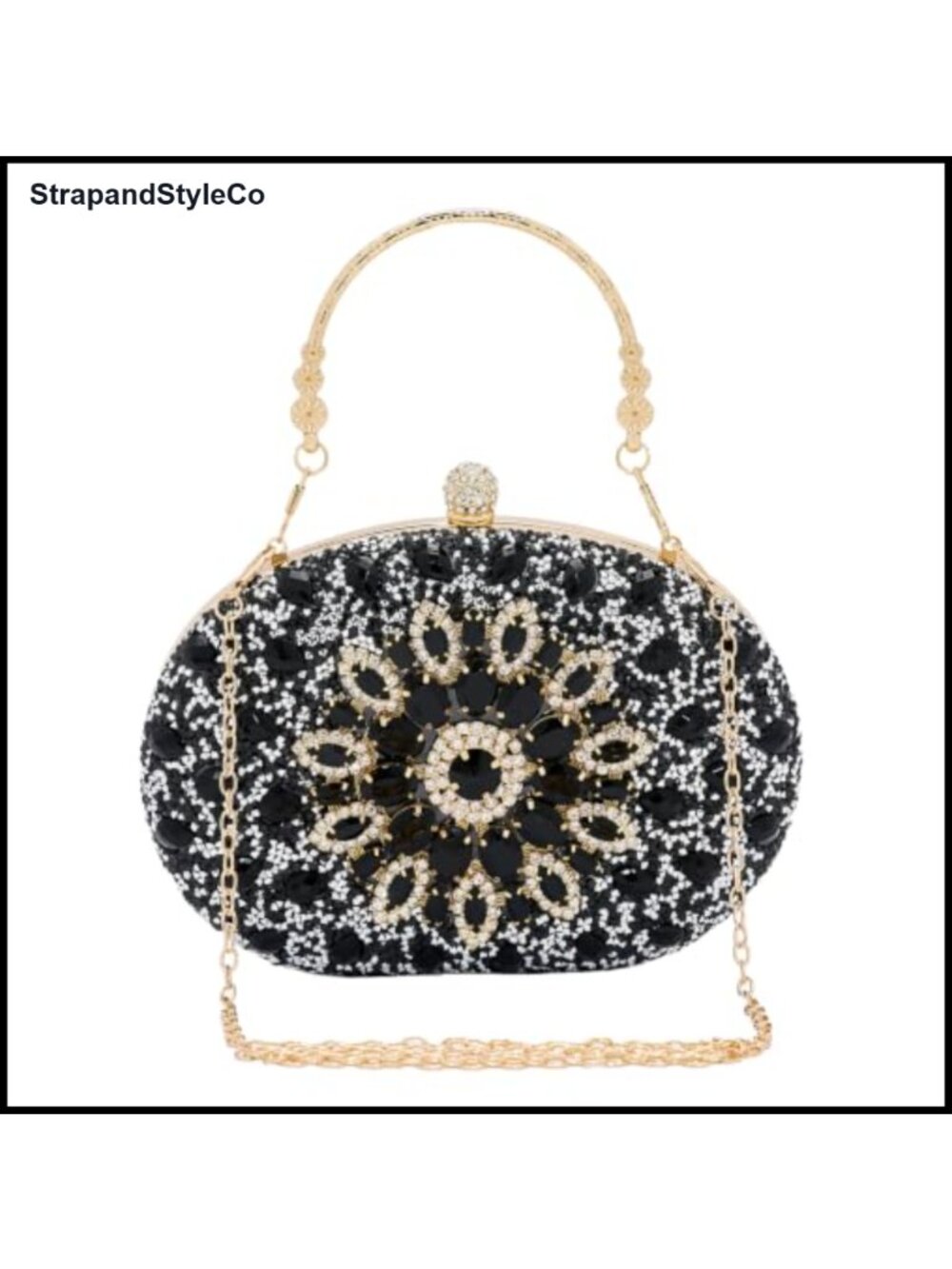 Rhinestone Evening Clutch Bag with Detachable Chain Strap for Weddings